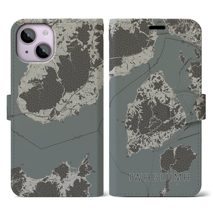 【岩城島（愛媛県）】地図柄iPhoneケース（手帳タイプ）モノトーン・iPhone 14 用