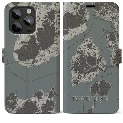 【岩城島（愛媛県）】地図柄iPhoneケース（手帳タイプ）モノトーン・iPhone 15 Pro Max 用