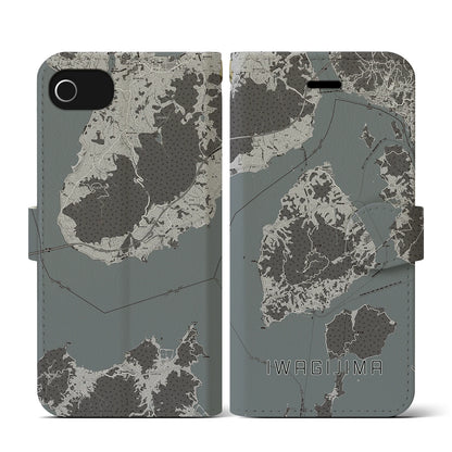 【岩城島（愛媛県）】地図柄iPhoneケース（手帳タイプ）モノトーン・iPhone SE（第3 / 第2世代） / 8 / 7 / 6s / 6 用