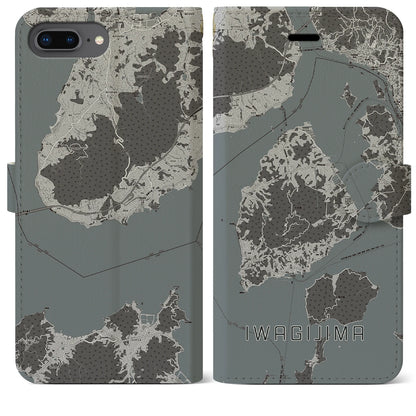 【岩城島（愛媛県）】地図柄iPhoneケース（手帳タイプ）モノトーン・iPhone 8Plus /7Plus / 6sPlus / 6Plus 用