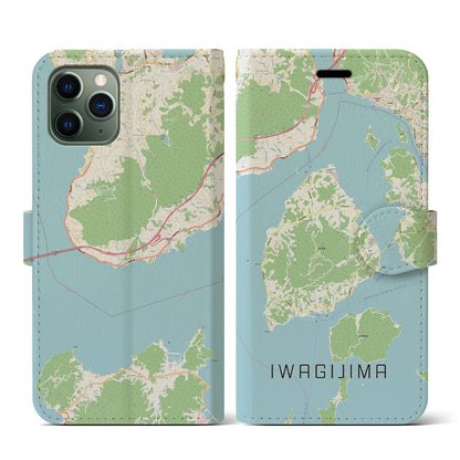 【岩城島（愛媛県）】地図柄iPhoneケース（手帳タイプ）ナチュラル・iPhone 11 Pro 用