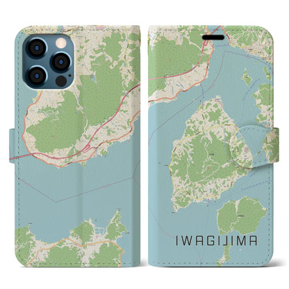【岩城島（愛媛県）】地図柄iPhoneケース（手帳タイプ）ナチュラル・iPhone 12 / 12 Pro 用