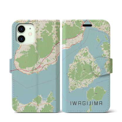 【岩城島（愛媛県）】地図柄iPhoneケース（手帳タイプ）ナチュラル・iPhone 12 mini 用