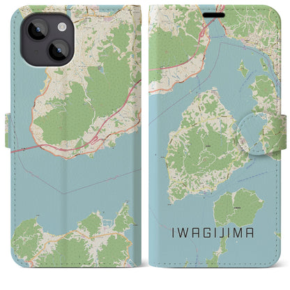 【岩城島（愛媛県）】地図柄iPhoneケース（手帳タイプ）ナチュラル・iPhone 14 Plus 用