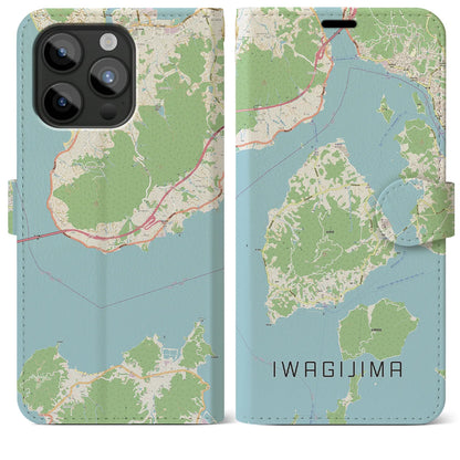 【岩城島（愛媛県）】地図柄iPhoneケース（手帳タイプ）ナチュラル・iPhone 15 Pro Max 用