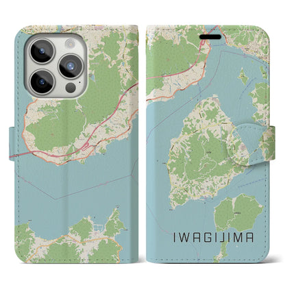 【岩城島（愛媛県）】地図柄iPhoneケース（手帳タイプ）ナチュラル・iPhone 15 Pro 用