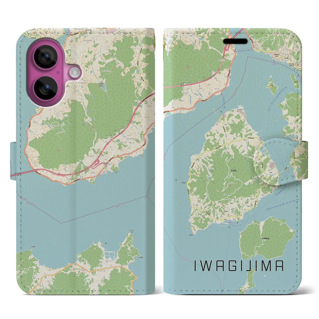 【岩城島（愛媛県）】地図柄iPhoneケース（手帳タイプ）ナチュラル・iPhone 16 Pro 用