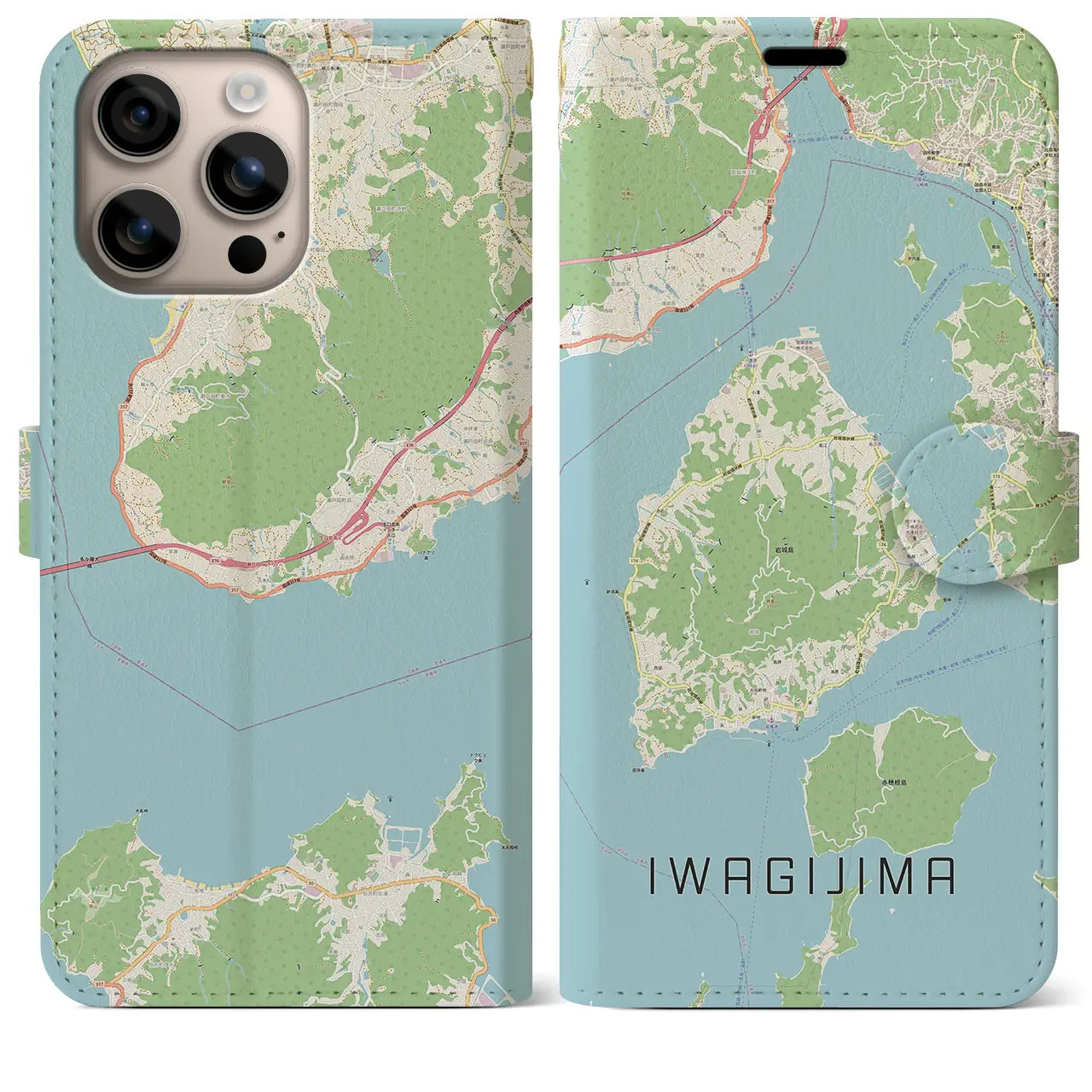 【岩城島（愛媛県）】地図柄iPhoneケース（手帳タイプ）ナチュラル・iPhone 16 Plus 用