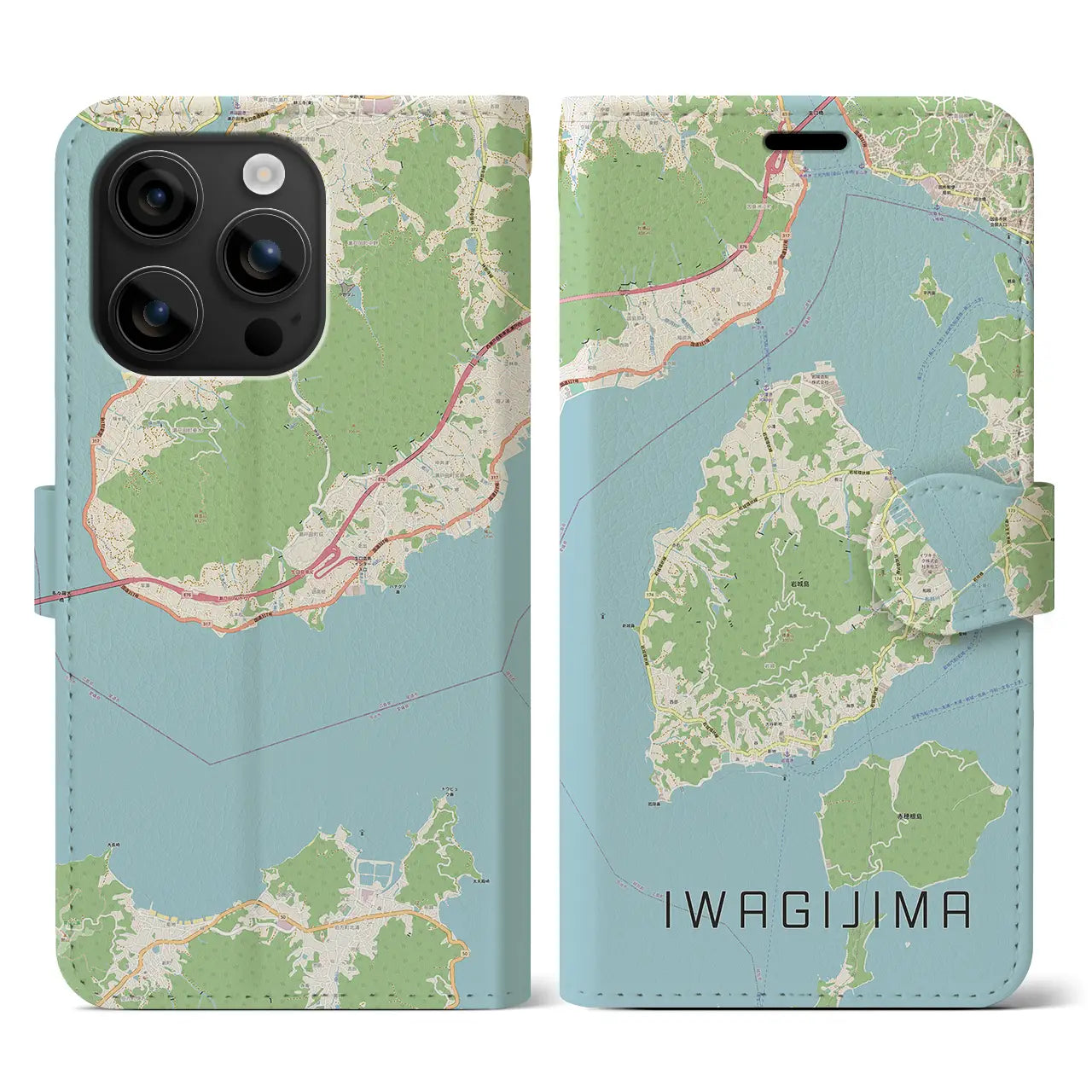 【岩城島（愛媛県）】地図柄iPhoneケース（手帳タイプ）ナチュラル・iPhone 16 用