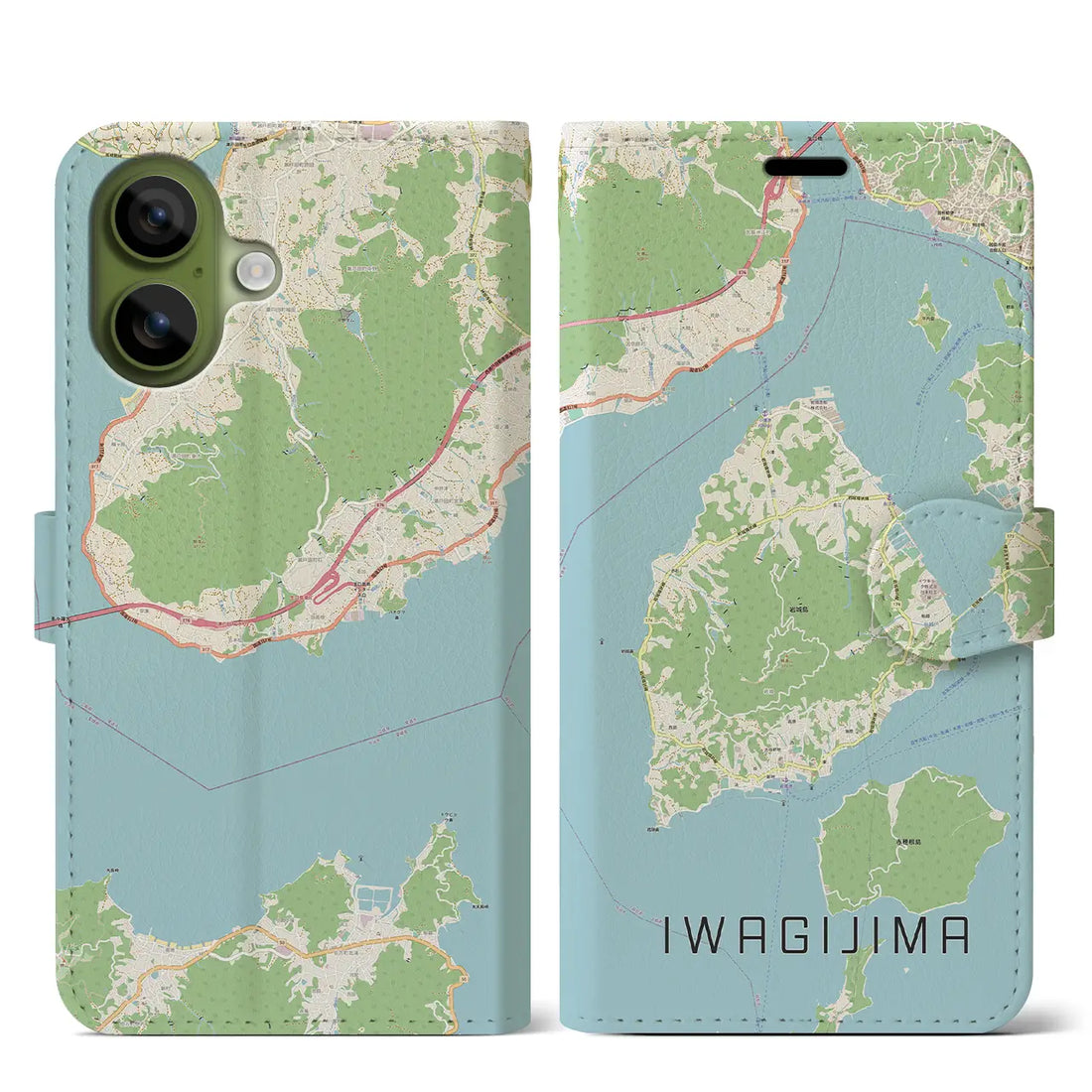 【岩城島（愛媛県）】地図柄iPhoneケース（手帳タイプ）ナチュラル・iPhone 17 Pro Max 用
