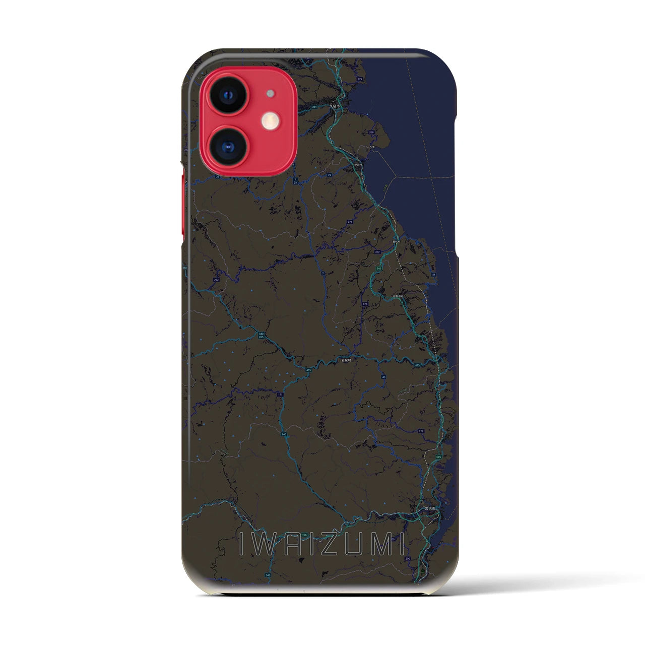 【岩泉（岩手県）】地図柄iPhoneケース（バックカバータイプ）ブラック・iPhone 11 用