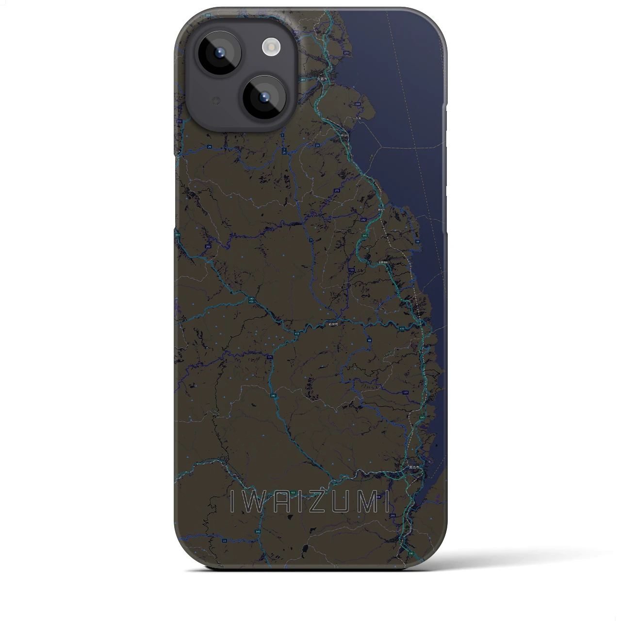 【岩泉（岩手県）】地図柄iPhoneケース（バックカバータイプ）ブラック・iPhone 14 Plus 用