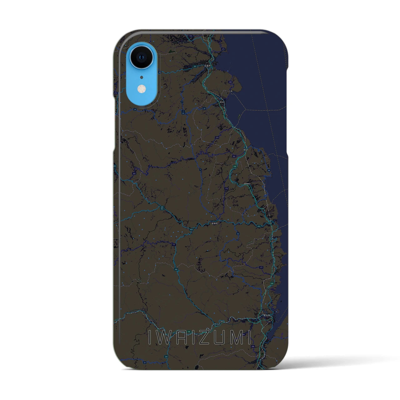 【岩泉（岩手県）】地図柄iPhoneケース（バックカバータイプ）ブラック・iPhone XR 用