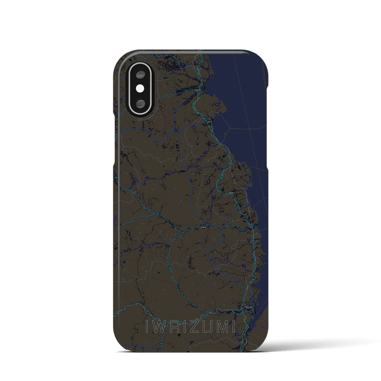 【岩泉（岩手県）】地図柄iPhoneケース（バックカバータイプ）ブラック・iPhone XS / X 用