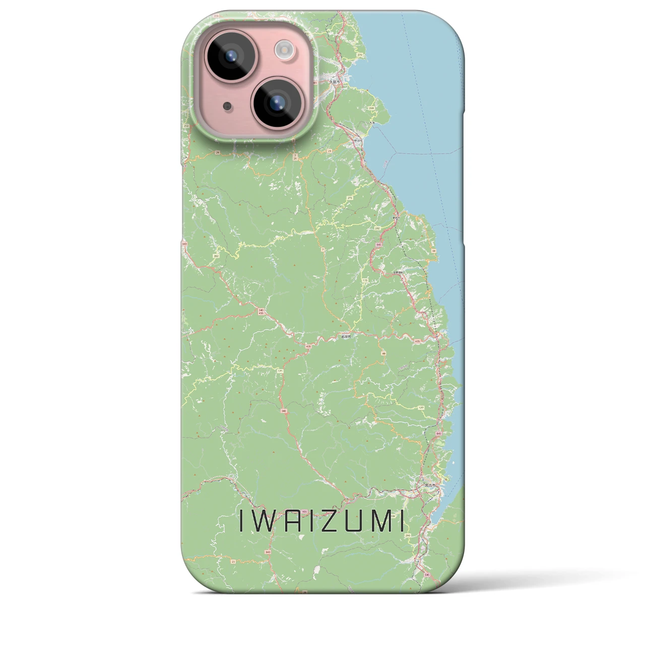 【岩泉（岩手県）】地図柄iPhoneケース（バックカバータイプ）ナチュラル・iPhone 15 Plus 用