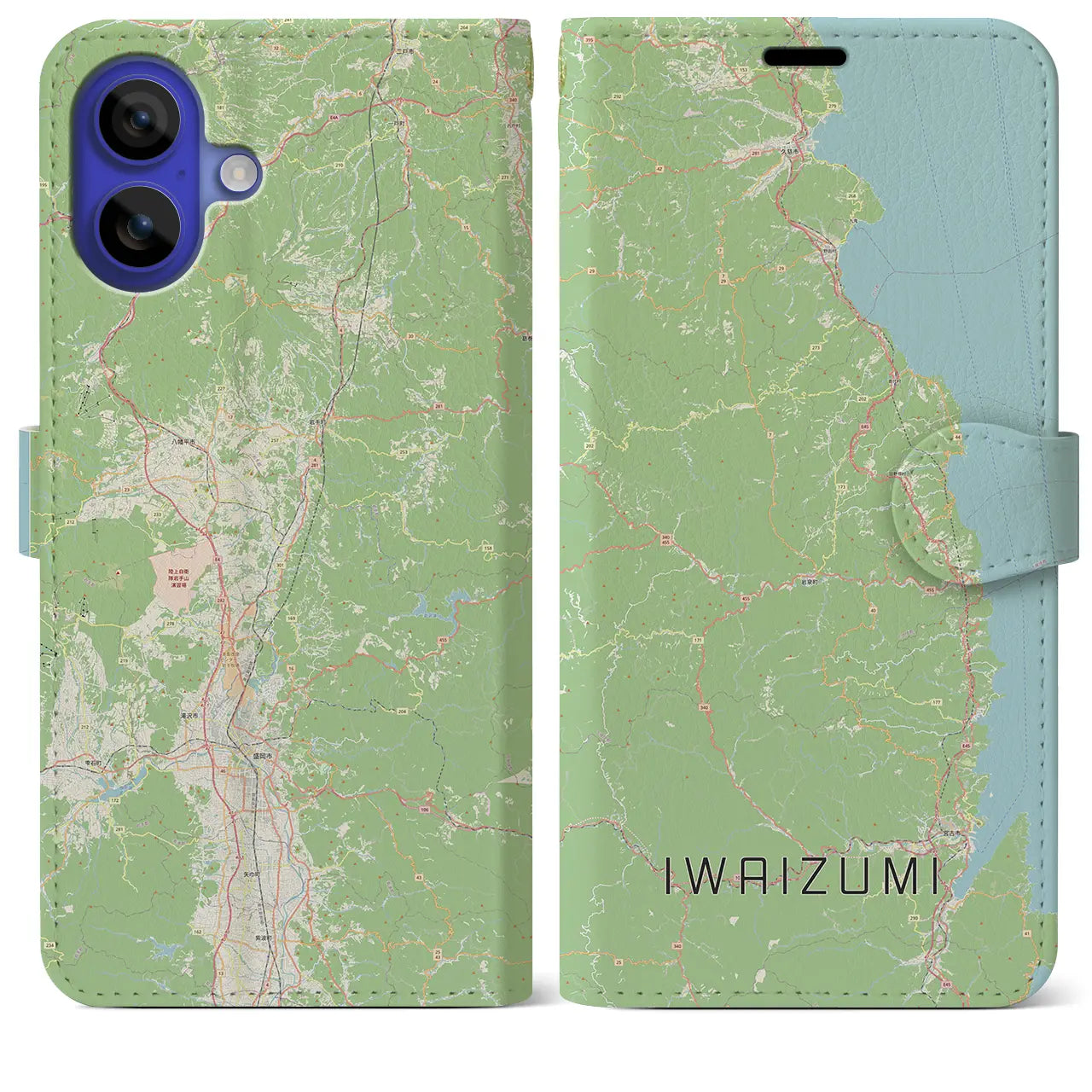 【岩泉（岩手県）】地図柄iPhoneケース（手帳タイプ）ナチュラル・iPhone 16 Pro Max 用