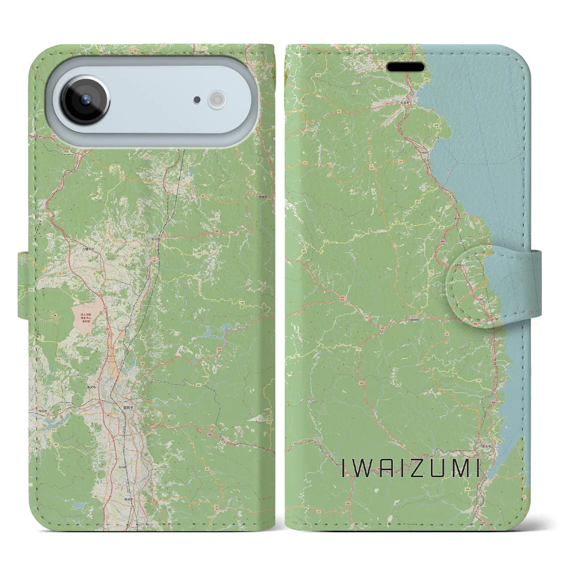 【岩泉（岩手県）】地図柄iPhoneケース（手帳タイプ）ナチュラル・iPhone 17 Pro Max 用