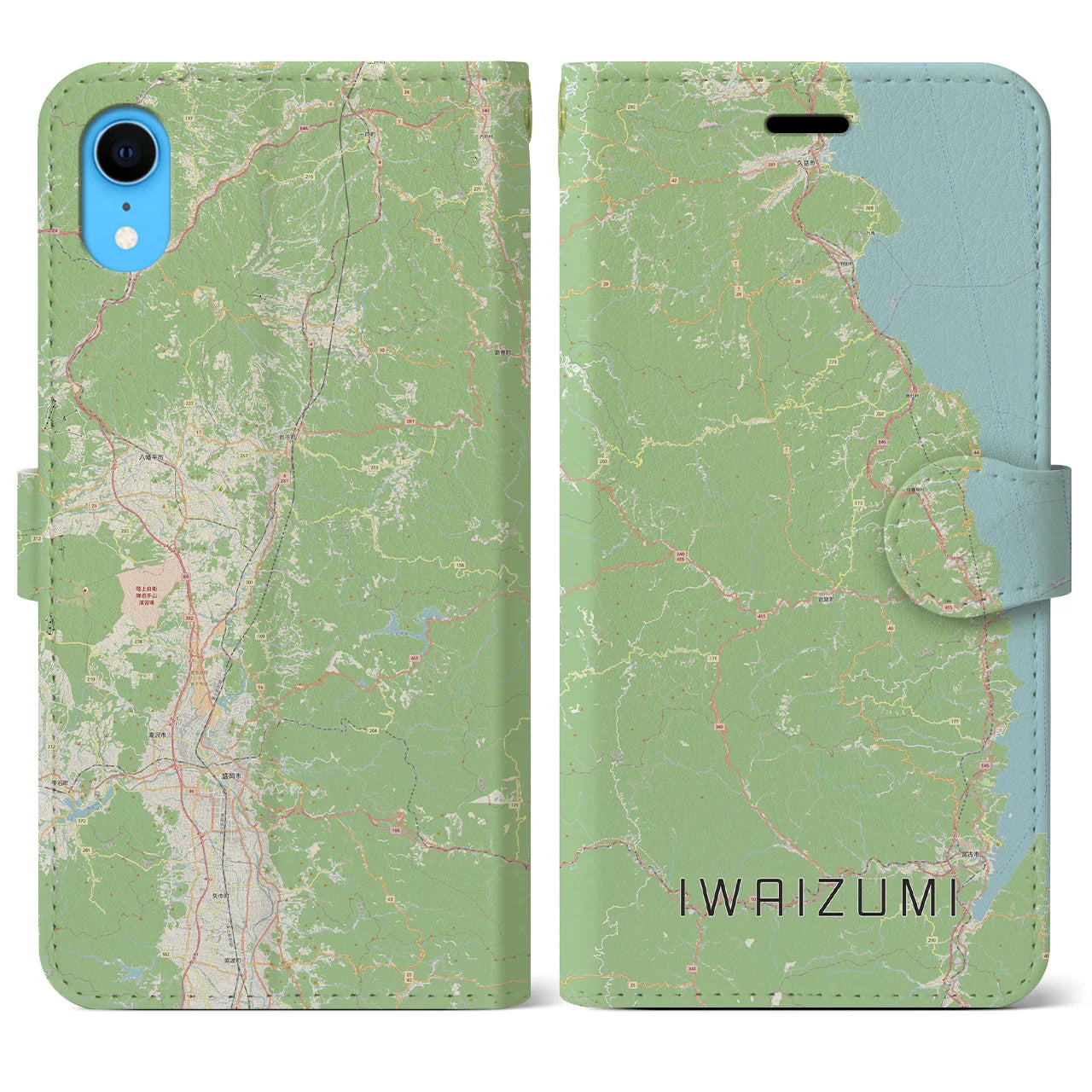 【岩泉（岩手県）】地図柄iPhoneケース（手帳タイプ）ナチュラル・iPhone XR 用