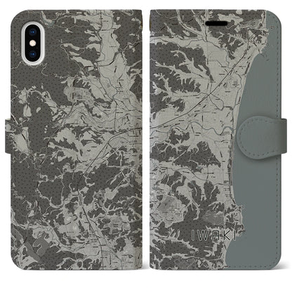 【いわき（福島県）】地図柄iPhoneケース（手帳タイプ）モノトーン・iPhone XS Max 用