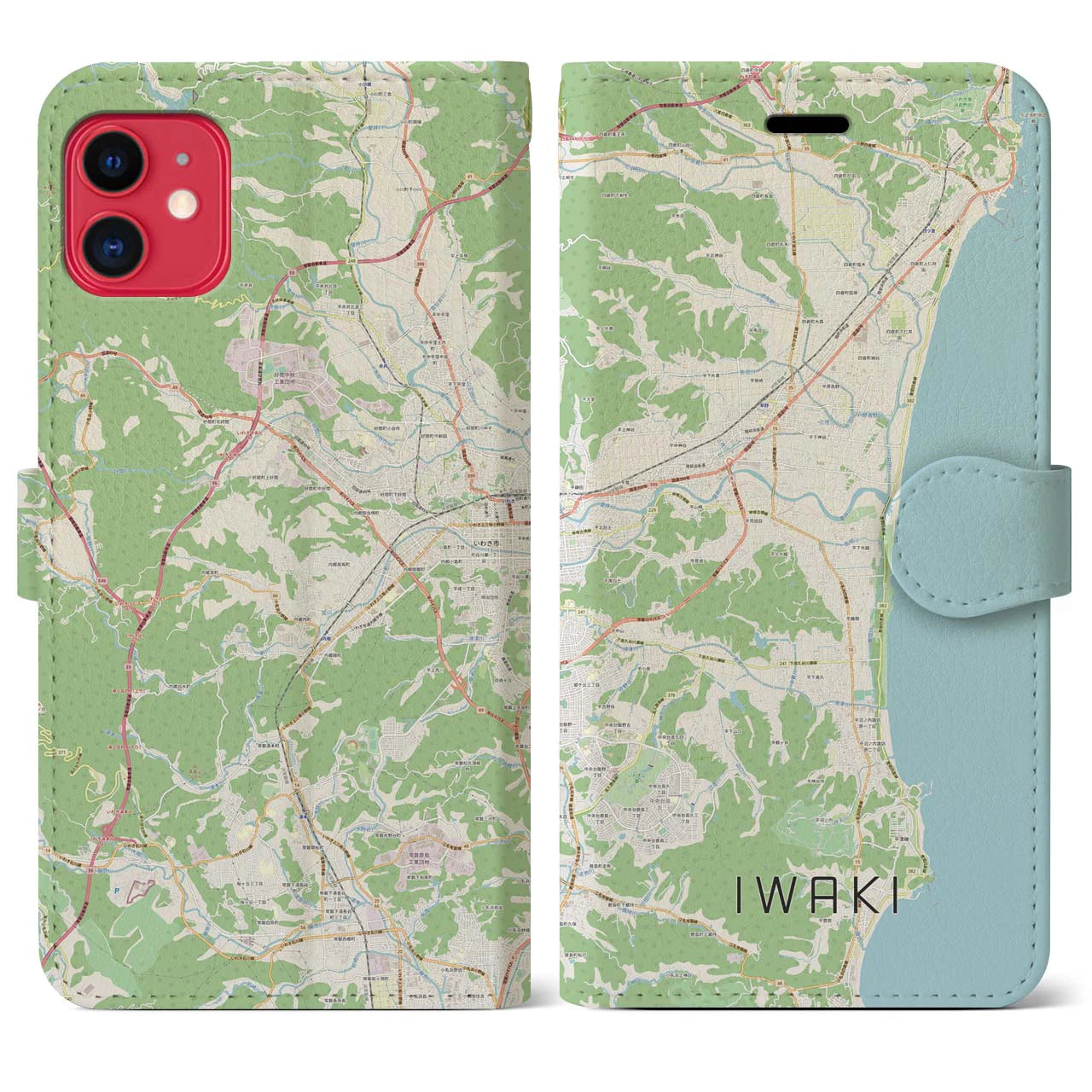 【いわき（福島県）】地図柄iPhoneケース（手帳タイプ）ナチュラル・iPhone 11 用