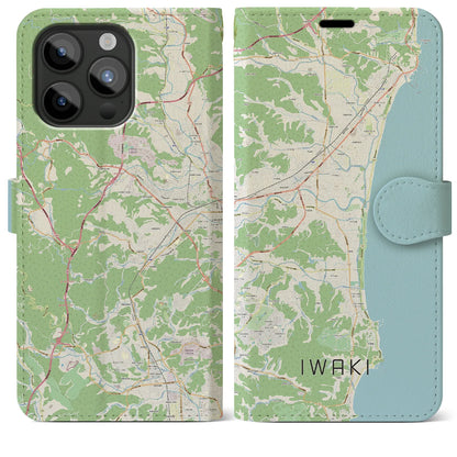 【いわき（福島県）】地図柄iPhoneケース（手帳タイプ）ナチュラル・iPhone 15 Pro Max 用