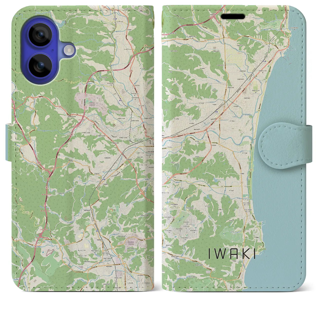 【いわき（福島県）】地図柄iPhoneケース（手帳タイプ）ナチュラル・iPhone 16 Pro Max 用