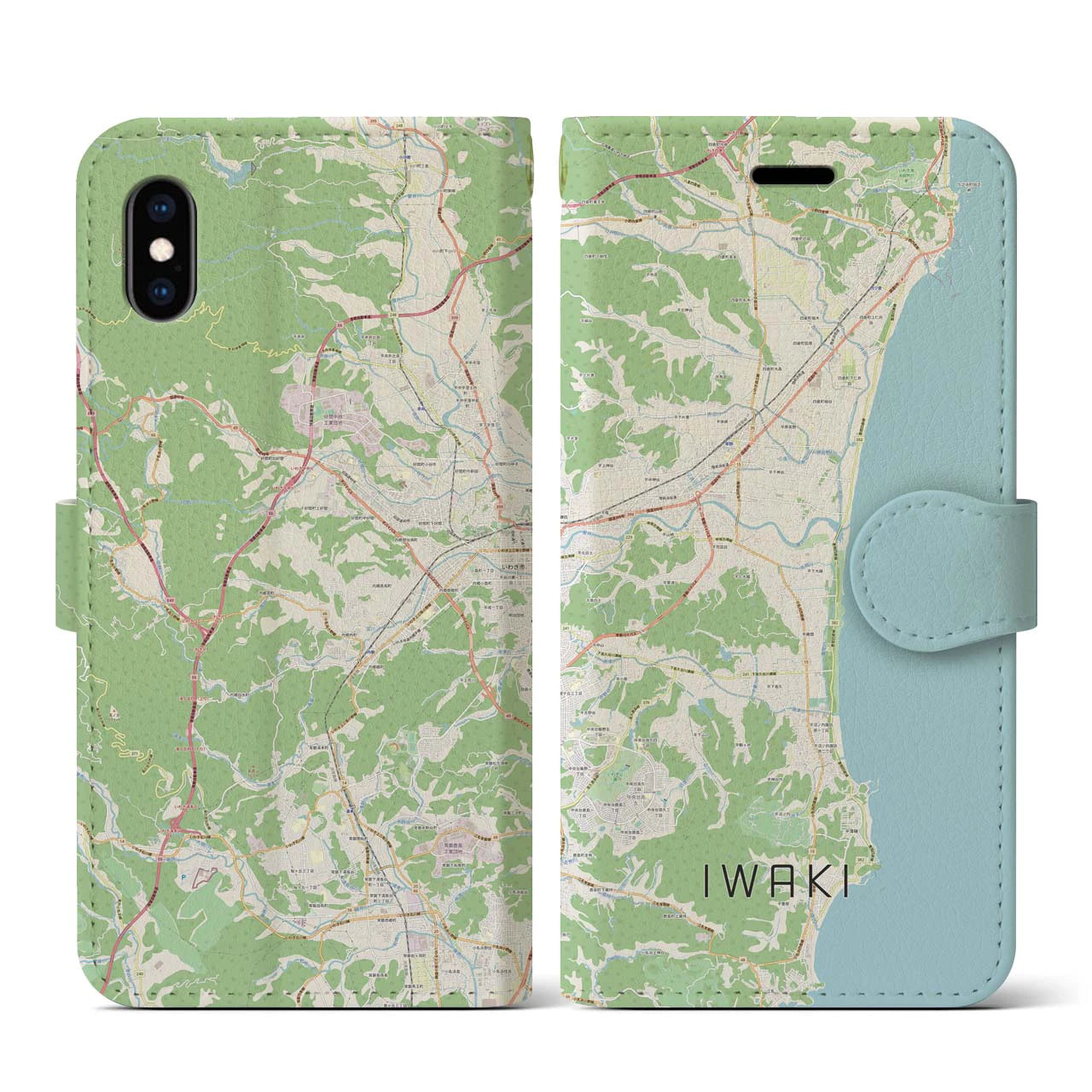 【いわき（福島県）】地図柄iPhoneケース（手帳タイプ）ナチュラル・iPhone XS / X 用