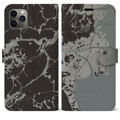 【岩国（山口県）】地図柄iPhoneケース（手帳タイプ）モノトーン・iPhone 11 Pro Max 用