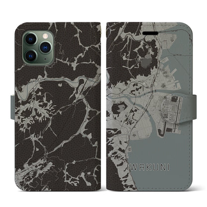 【岩国（山口県）】地図柄iPhoneケース（手帳タイプ）モノトーン・iPhone 11 Pro 用