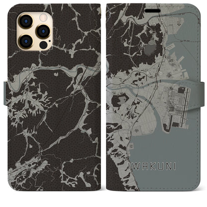 【岩国（山口県）】地図柄iPhoneケース（手帳タイプ）モノトーン・iPhone 12 Pro Max 用