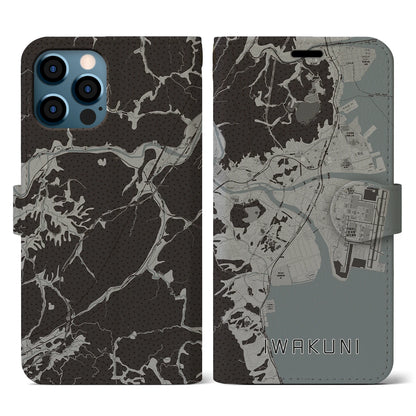 【岩国（山口県）】地図柄iPhoneケース（手帳タイプ）モノトーン・iPhone 12 / 12 Pro 用