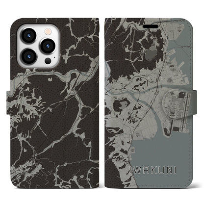 【岩国（山口県）】地図柄iPhoneケース（手帳タイプ）モノトーン・iPhone 13 Pro 用