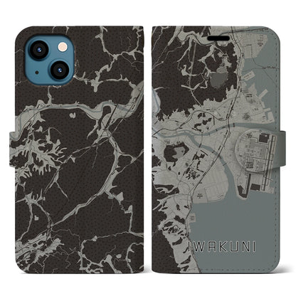 【岩国（山口県）】地図柄iPhoneケース（手帳タイプ）モノトーン・iPhone 13 用