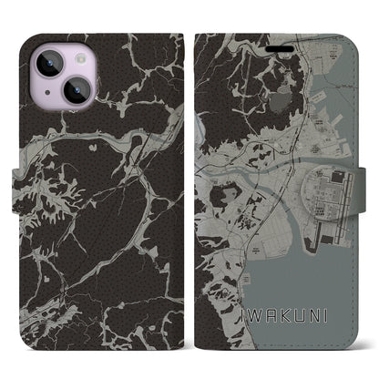 【岩国（山口県）】地図柄iPhoneケース（手帳タイプ）モノトーン・iPhone 14 用