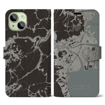【岩国（山口県）】地図柄iPhoneケース（手帳タイプ）モノトーン・iPhone 15 用