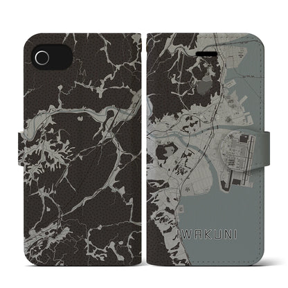 【岩国（山口県）】地図柄iPhoneケース（手帳タイプ）モノトーン・iPhone SE（第3 / 第2世代） / 8 / 7 / 6s / 6 用
