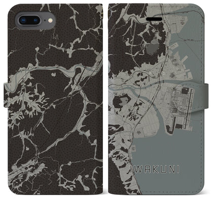 【岩国（山口県）】地図柄iPhoneケース（手帳タイプ）モノトーン・iPhone 8Plus /7Plus / 6sPlus / 6Plus 用
