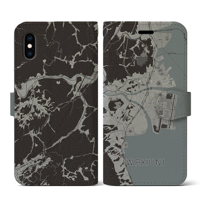 【岩国（山口県）】地図柄iPhoneケース（手帳タイプ）モノトーン・iPhone XS / X 用