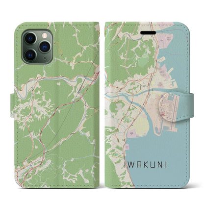【岩国（山口県）】地図柄iPhoneケース（手帳タイプ）ナチュラル・iPhone 11 Pro 用