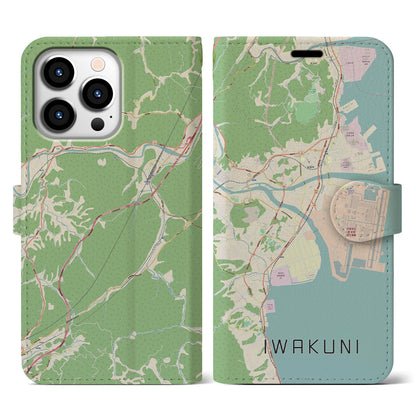 【岩国（山口県）】地図柄iPhoneケース（手帳タイプ）ナチュラル・iPhone 13 Pro 用