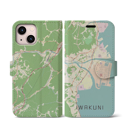 【岩国（山口県）】地図柄iPhoneケース（手帳タイプ）ナチュラル・iPhone 13 mini 用