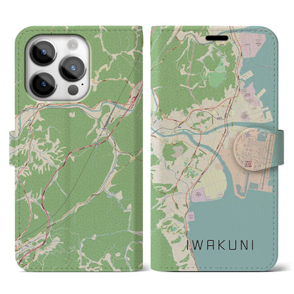 【岩国（山口県）】地図柄iPhoneケース（手帳タイプ）ナチュラル・iPhone 14 Pro 用