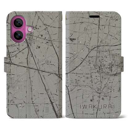 【岩倉（愛知県）】地図柄iPhoneケース（手帳タイプ）モノトーン・iPhone 16 Pro 用