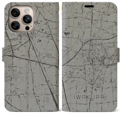 【岩倉（愛知県）】地図柄iPhoneケース（手帳タイプ）モノトーン・iPhone 16 Plus 用