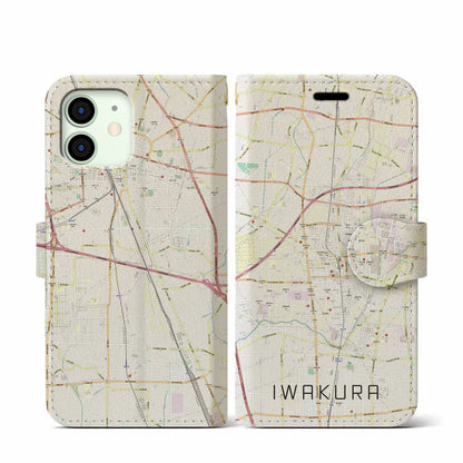 【岩倉（愛知県）】地図柄iPhoneケース（手帳タイプ）ナチュラル・iPhone 12 mini 用