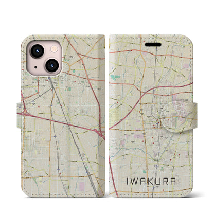 【岩倉（愛知県）】地図柄iPhoneケース（手帳タイプ）ナチュラル・iPhone 13 mini 用