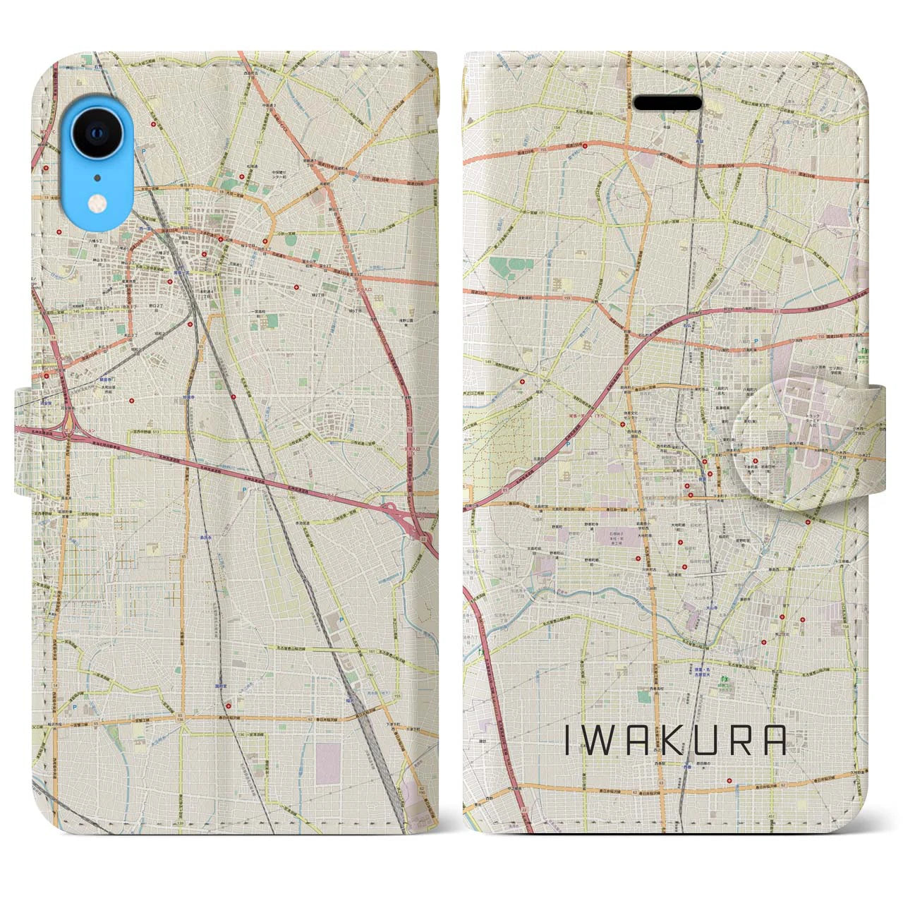 【岩倉（愛知県）】地図柄iPhoneケース（手帳タイプ）ナチュラル・iPhone XR 用