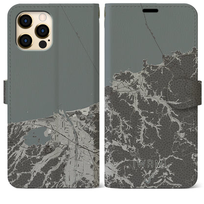 【岩美（鳥取県）】地図柄iPhoneケース（手帳タイプ）モノトーン・iPhone 12 Pro Max 用