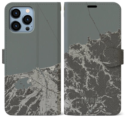 【岩美（鳥取県）】地図柄iPhoneケース（手帳タイプ）モノトーン・iPhone 13 Pro Max 用
