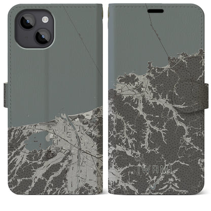 【岩美（鳥取県）】地図柄iPhoneケース（手帳タイプ）モノトーン・iPhone 14 Plus 用